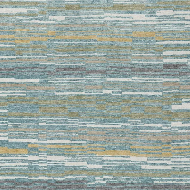 8' X 10' Teal Blue And Gold Striped Washable Indoor Outdoor Area Rug Homeroots Outdoor