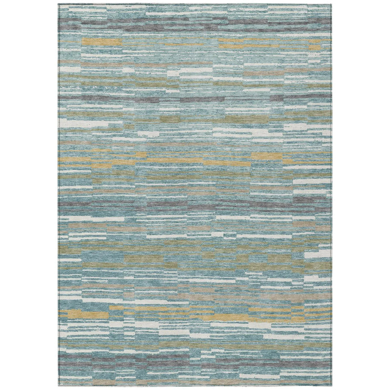 8' X 10' Teal Blue And Gold Striped Washable Indoor Outdoor Area Rug Homeroots Outdoor