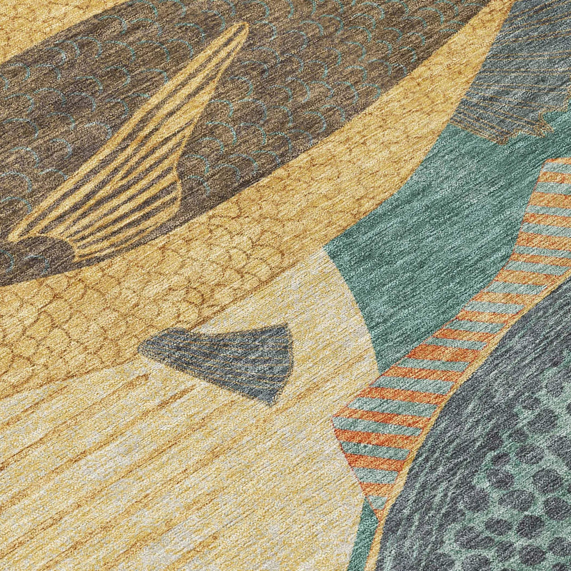 8' X 10' Teal Blue And Gold Tropical Fish Washable Indoor Outdoor Area Rug Homeroots Outdoor