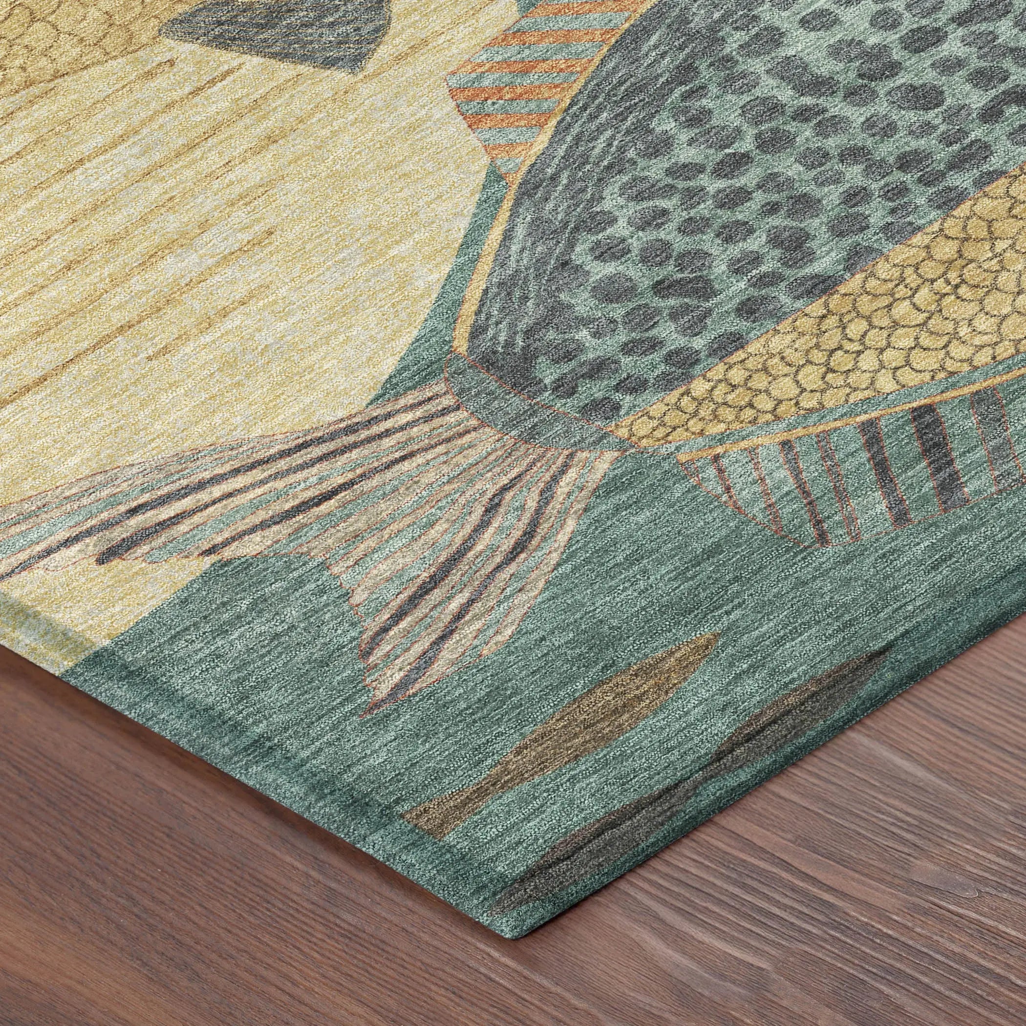 8' X 10' Teal Blue And Gold Tropical Fish Washable Indoor Outdoor Area Rug Homeroots Outdoor