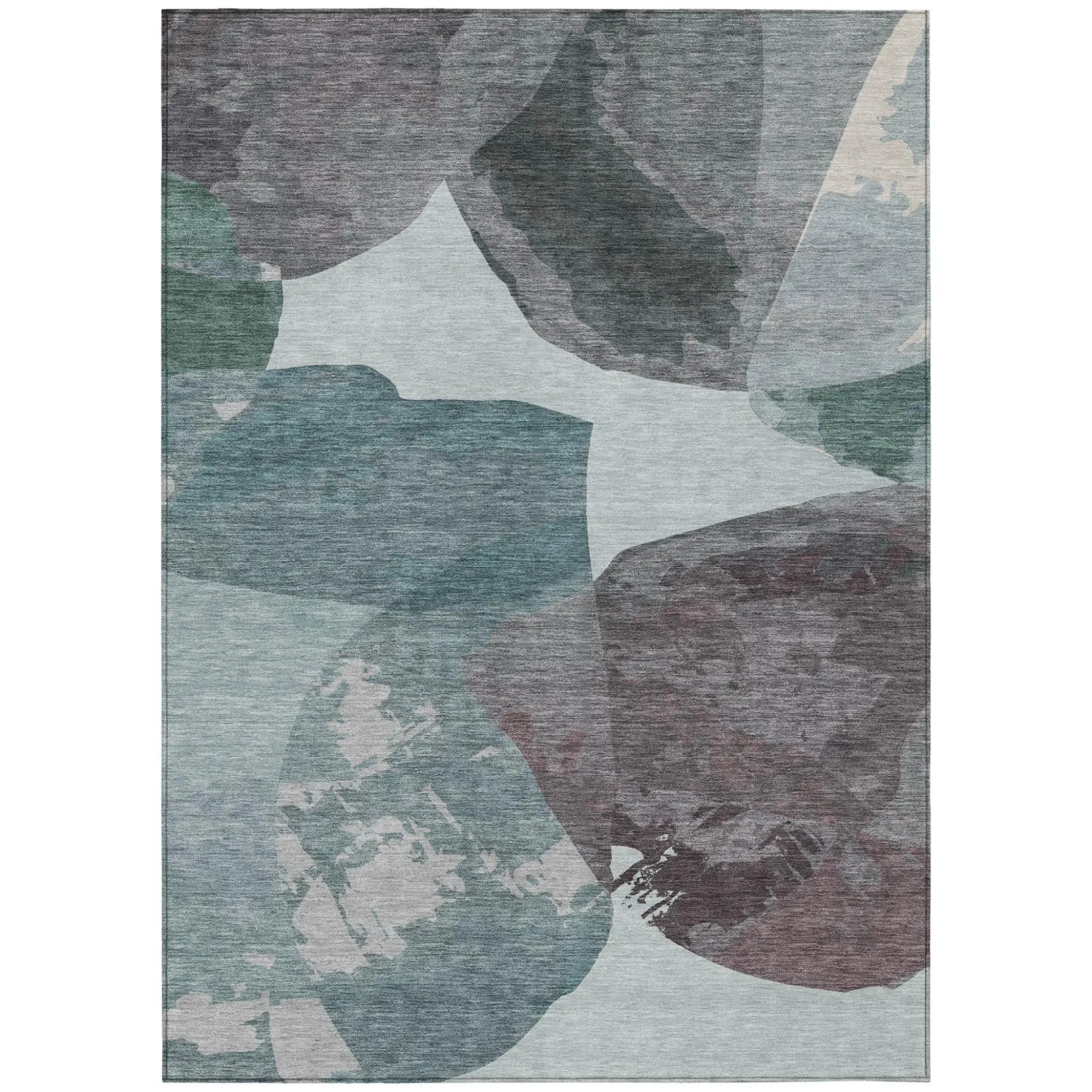 8' X 10' Teal Blue And Graphite Abstract Washable Indoor Outdoor Area Rug Homeroots Outdoor