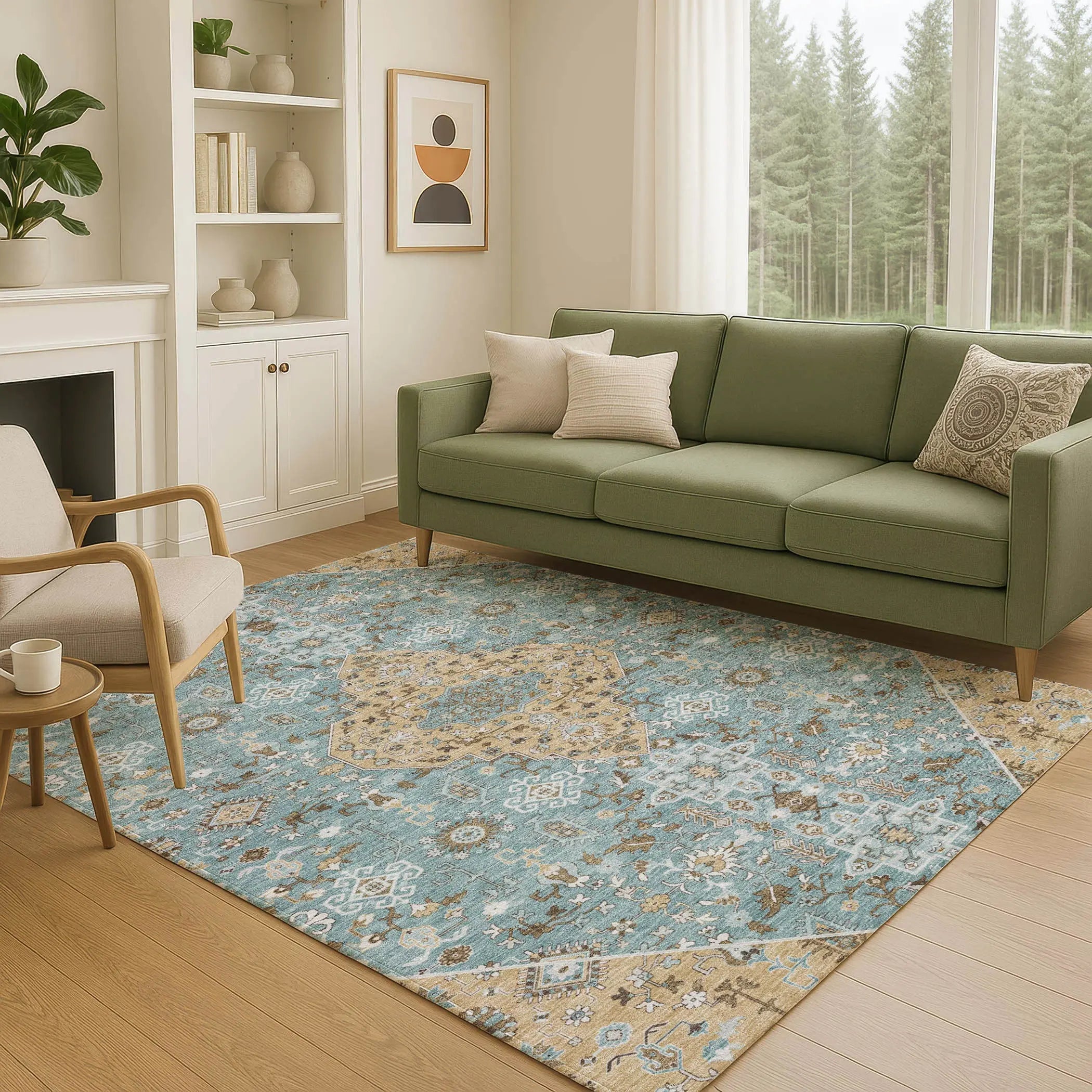 8' X 10' Teal Blue And Graphite Medallion Washable Indoor Outdoor Area Rug Homeroots Outdoor