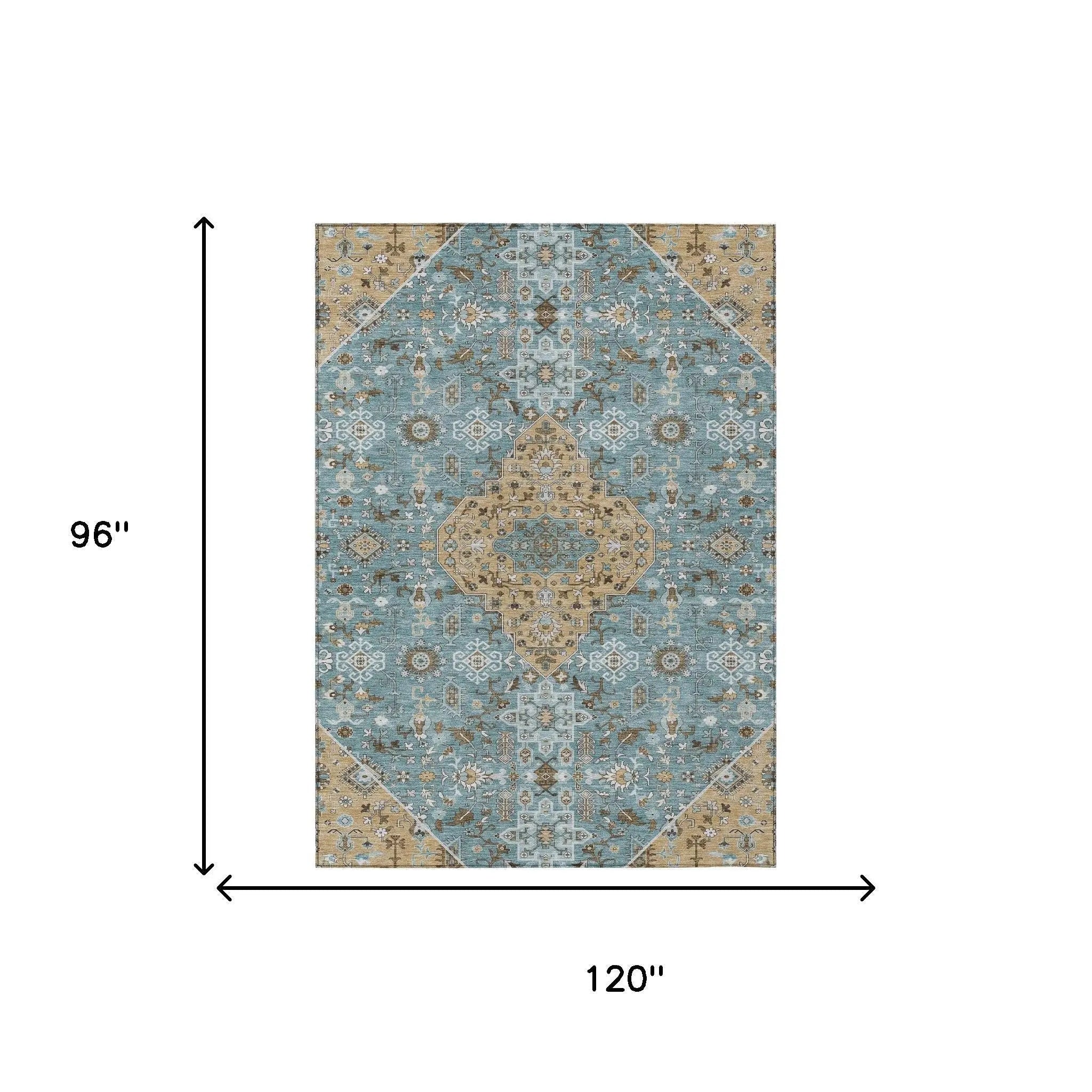 8' X 10' Teal Blue And Graphite Medallion Washable Indoor Outdoor Area Rug Homeroots Outdoor