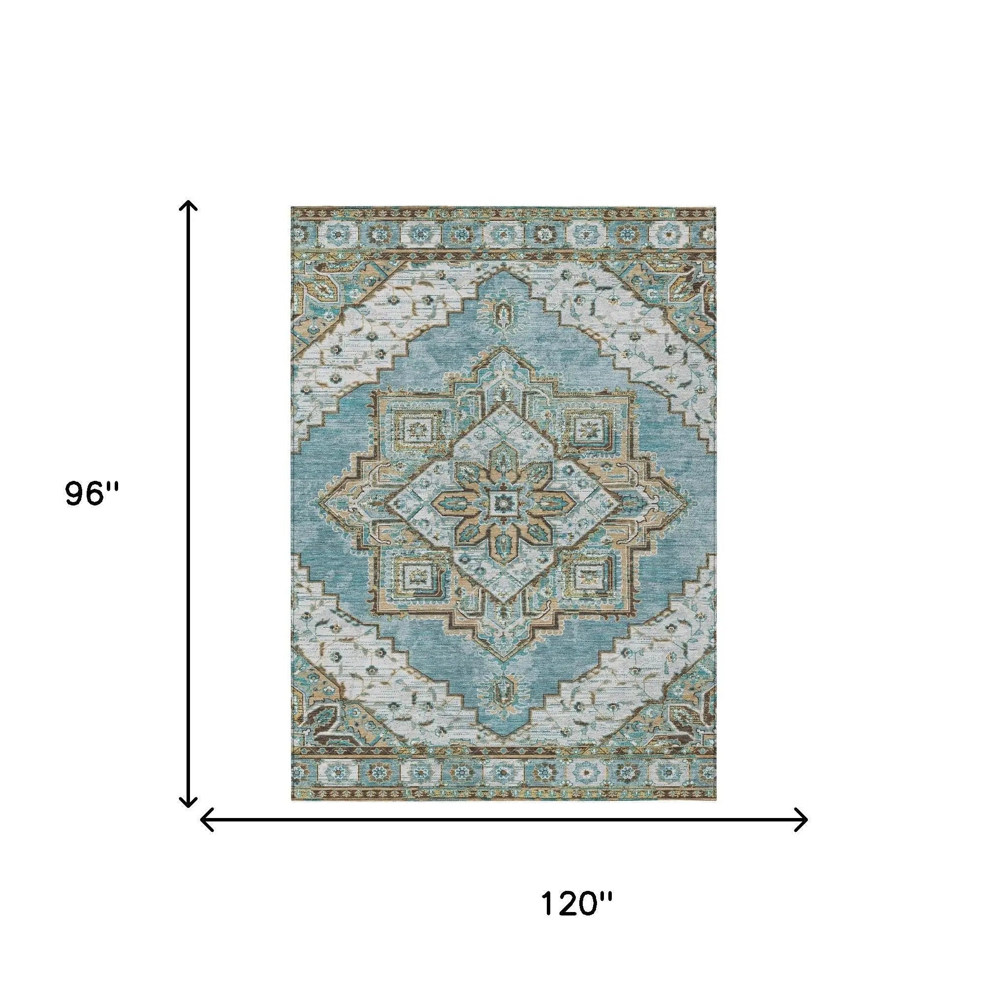 8' X 10' Teal Blue And Graphite Oriental Washable Indoor Outdoor Area Rug Homeroots Outdoor