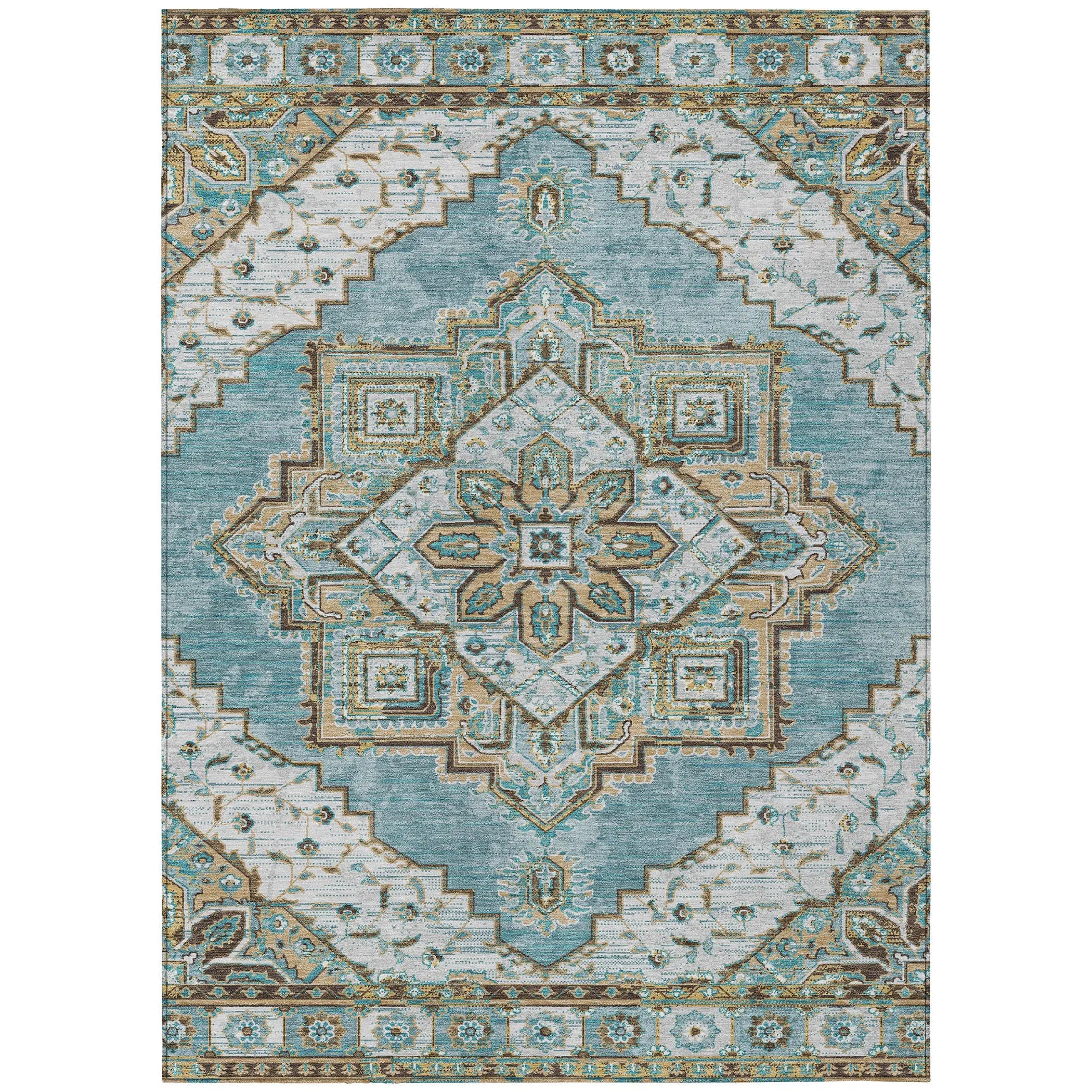8' X 10' Teal Blue And Graphite Oriental Washable Indoor Outdoor Area Rug Homeroots Outdoor