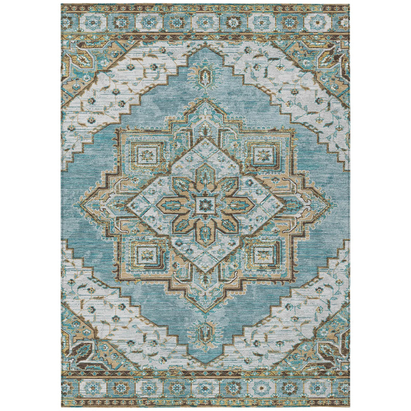 8' X 10' Teal Blue And Graphite Oriental Washable Indoor Outdoor Area Rug Homeroots Outdoor