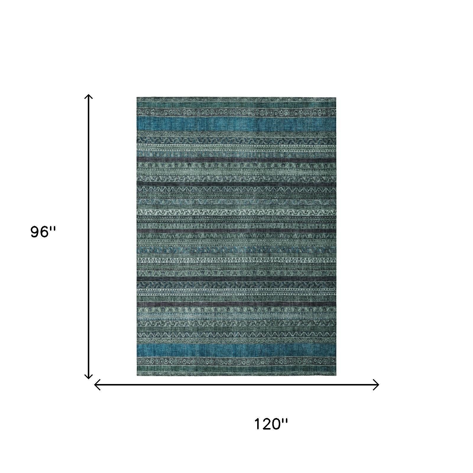 8' X 10' Teal Blue And Graphite Striped Washable Indoor Outdoor Area Rug Homeroots Outdoor