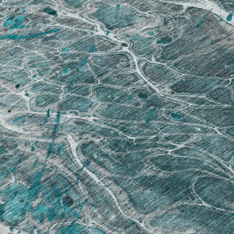 8' X 10' Teal Blue And Gray Abstract Washable Indoor Outdoor Area Rug Homeroots Outdoor
