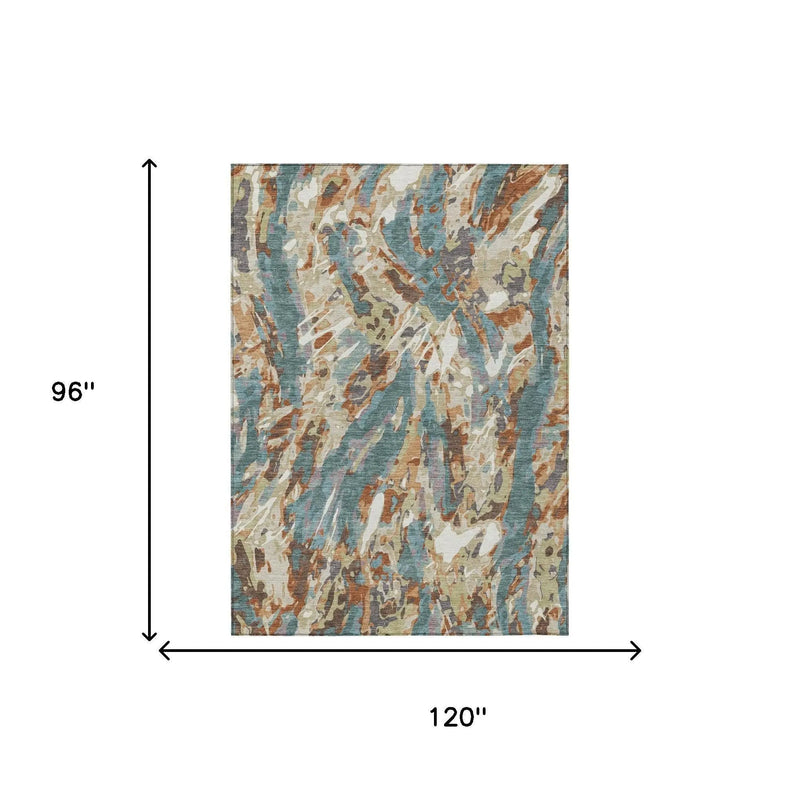 8' X 10' Teal Blue And Gray Abstract Washable Indoor Outdoor Area Rug Homeroots Outdoor