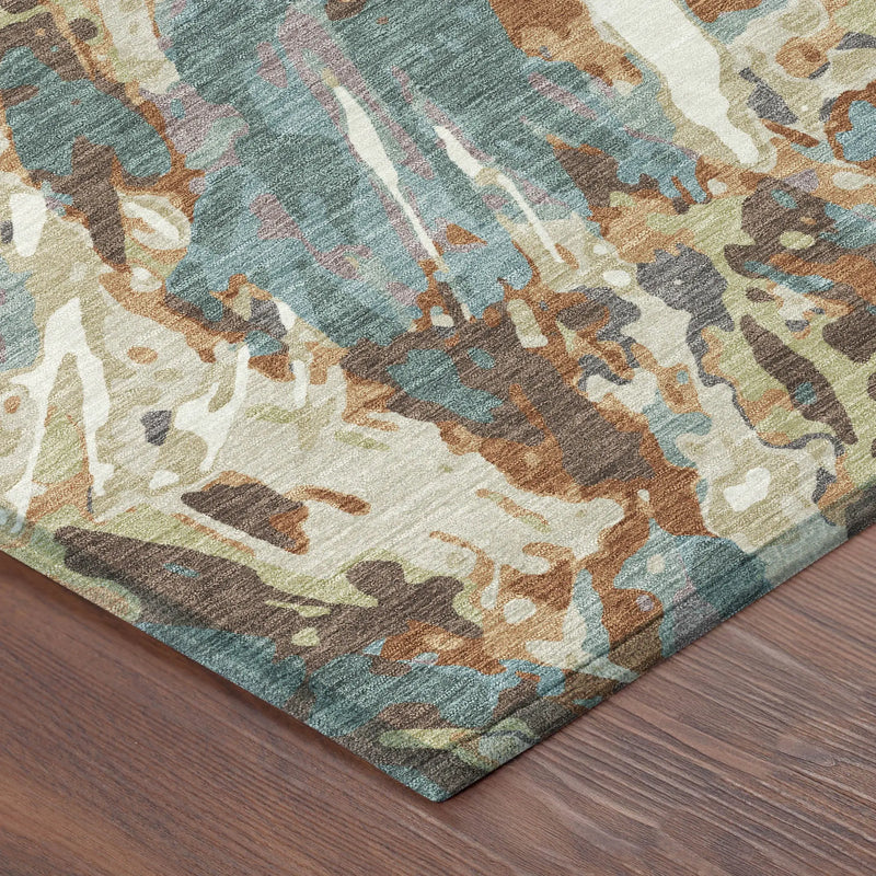 8' X 10' Teal Blue And Gray Abstract Washable Indoor Outdoor Area Rug Homeroots Outdoor