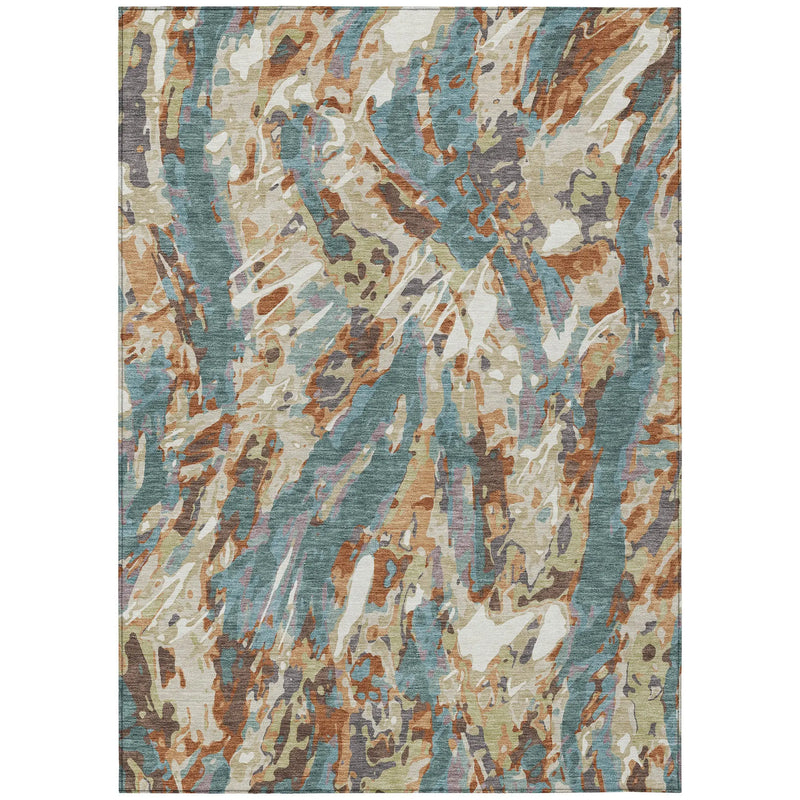 8' X 10' Teal Blue And Gray Abstract Washable Indoor Outdoor Area Rug Homeroots Outdoor