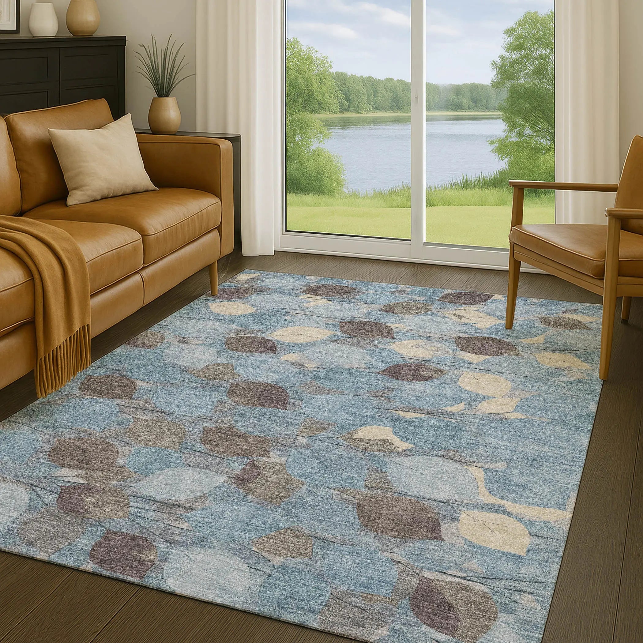 8' X 10' Teal Blue And Gray Floral Washable Indoor Outdoor Area Rug Homeroots Outdoor