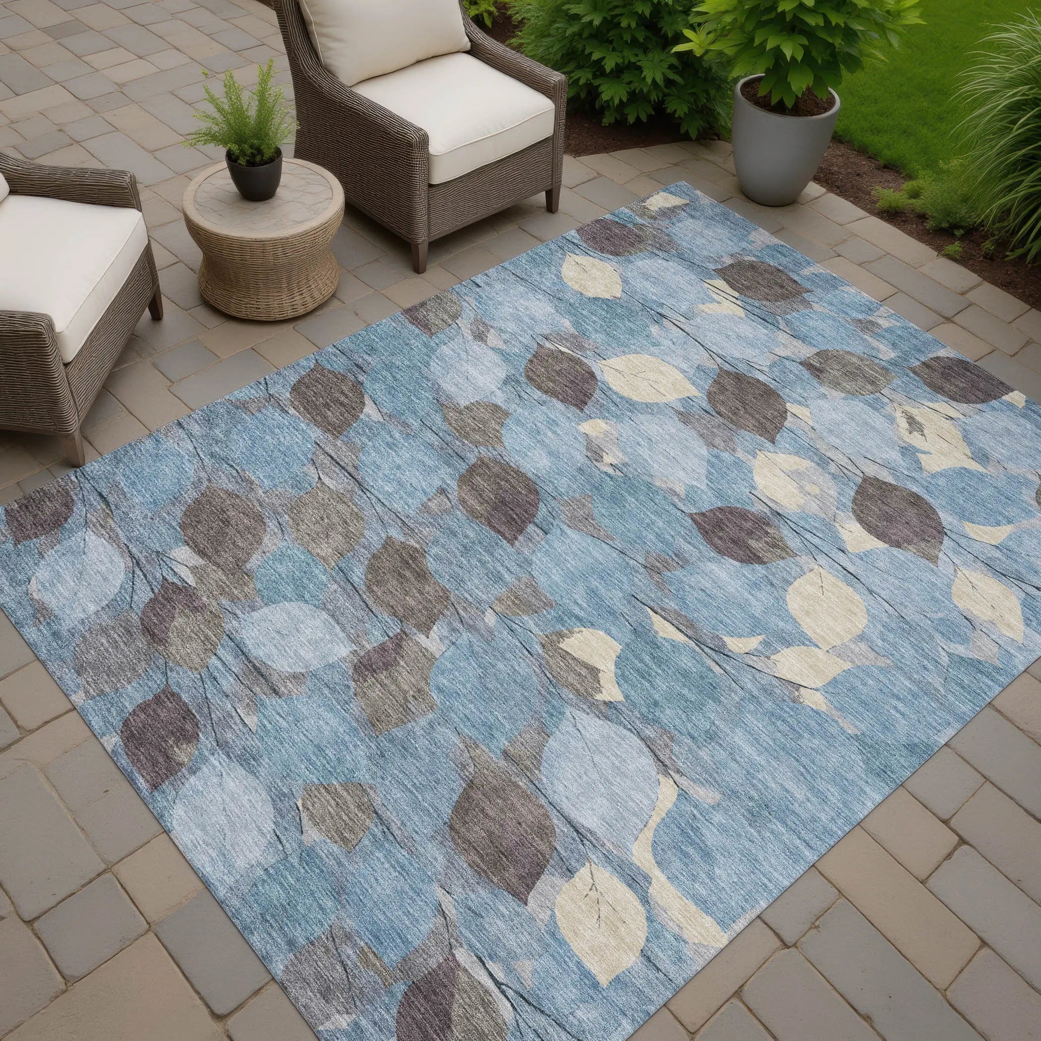 8' X 10' Teal Blue And Gray Floral Washable Indoor Outdoor Area Rug Homeroots Outdoor