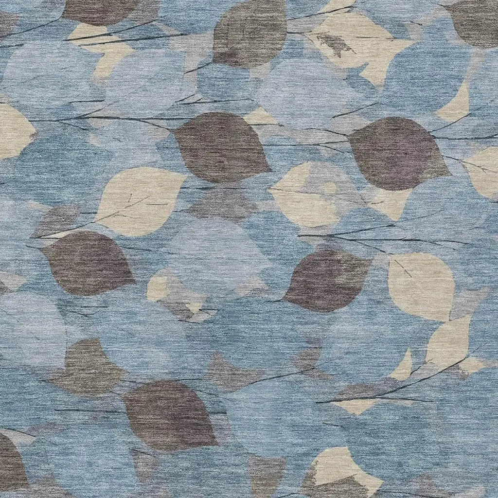 8' X 10' Teal Blue And Gray Floral Washable Indoor Outdoor Area Rug Homeroots Outdoor