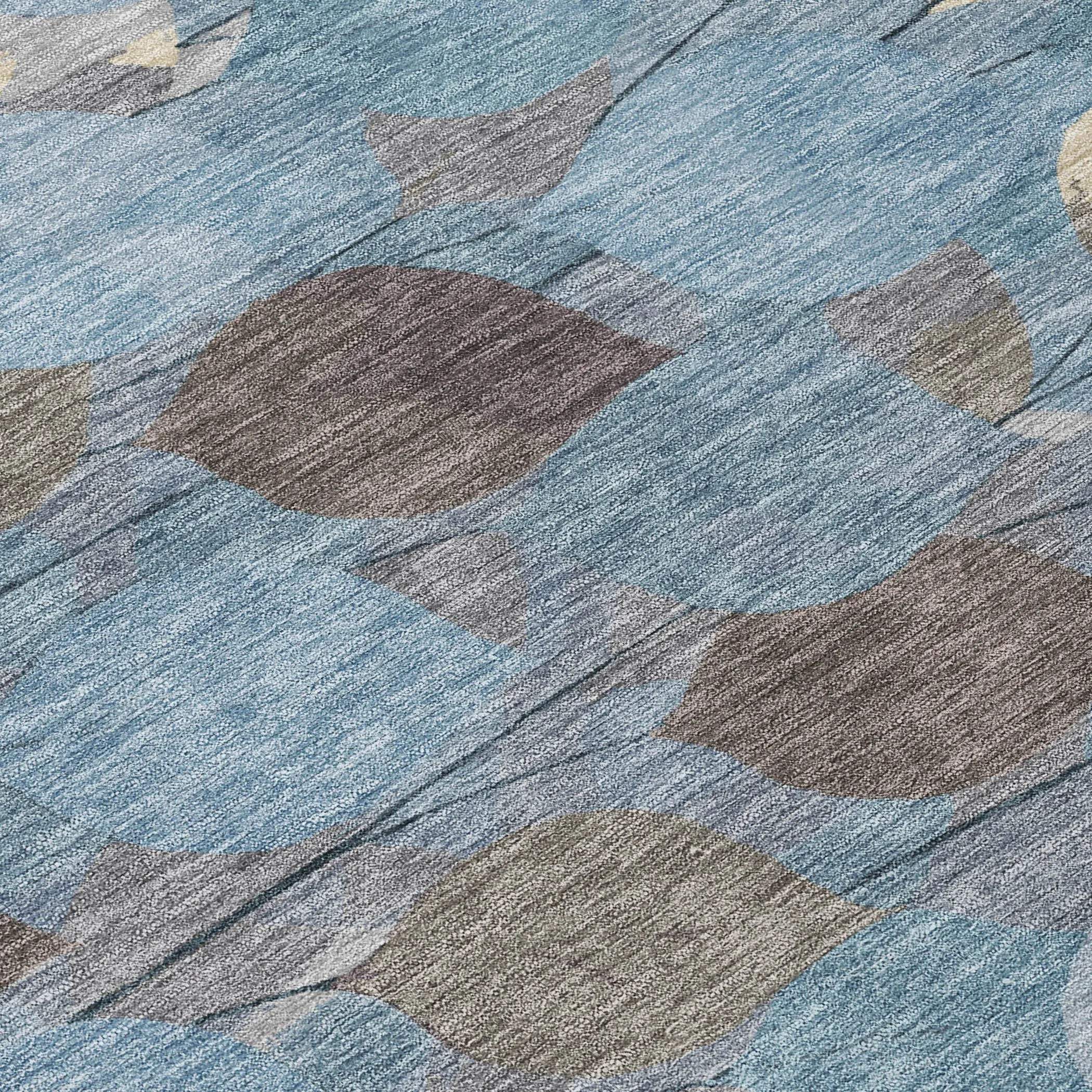 8' X 10' Teal Blue And Gray Floral Washable Indoor Outdoor Area Rug Homeroots Outdoor