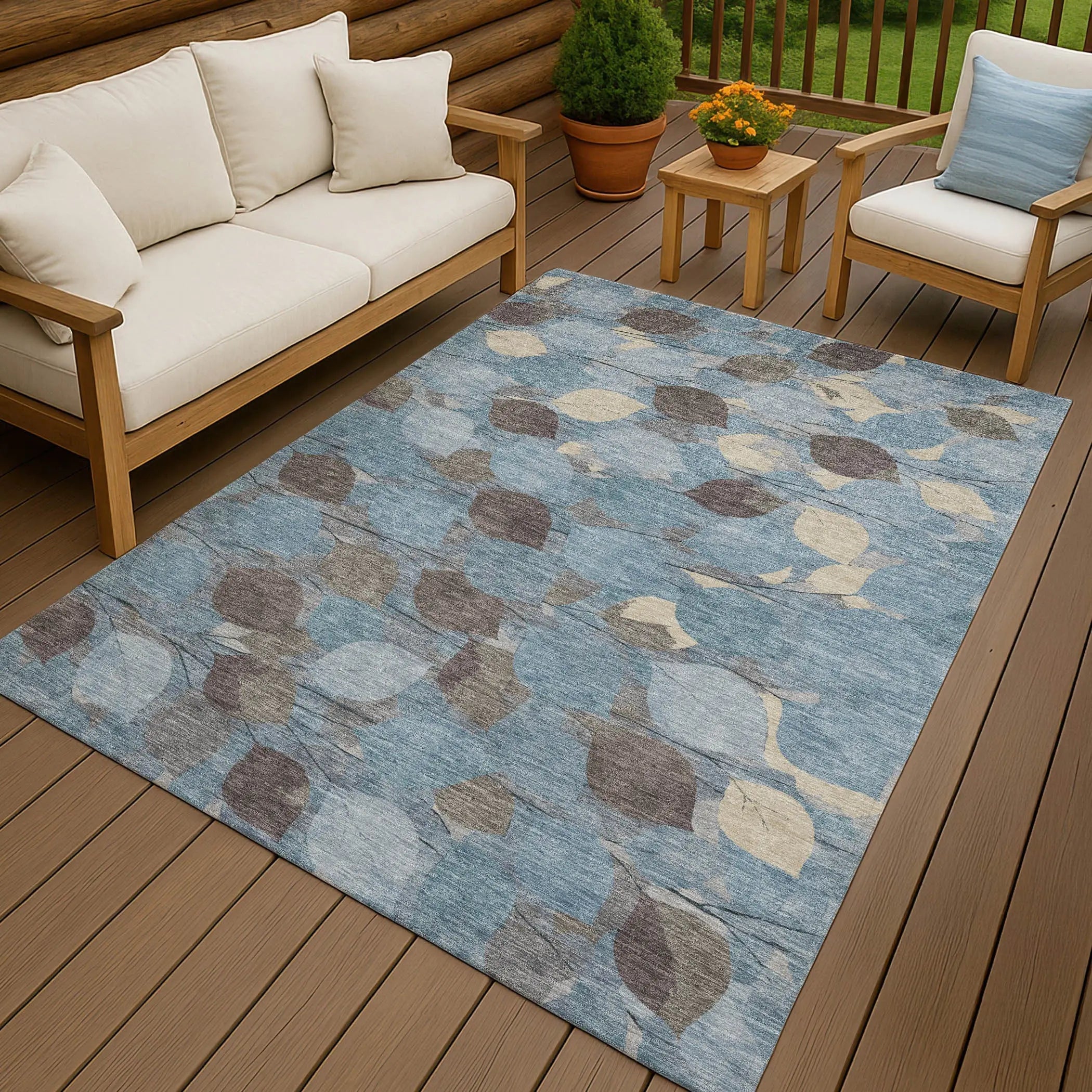 8' X 10' Teal Blue And Gray Floral Washable Indoor Outdoor Area Rug Homeroots Outdoor