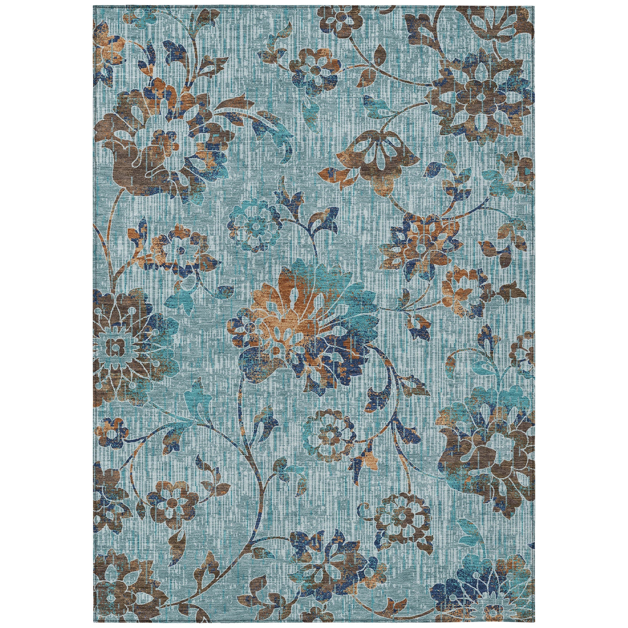 8' X 10' Teal Blue And Gray Floral Washable Indoor Outdoor Area Rug Homeroots Outdoor