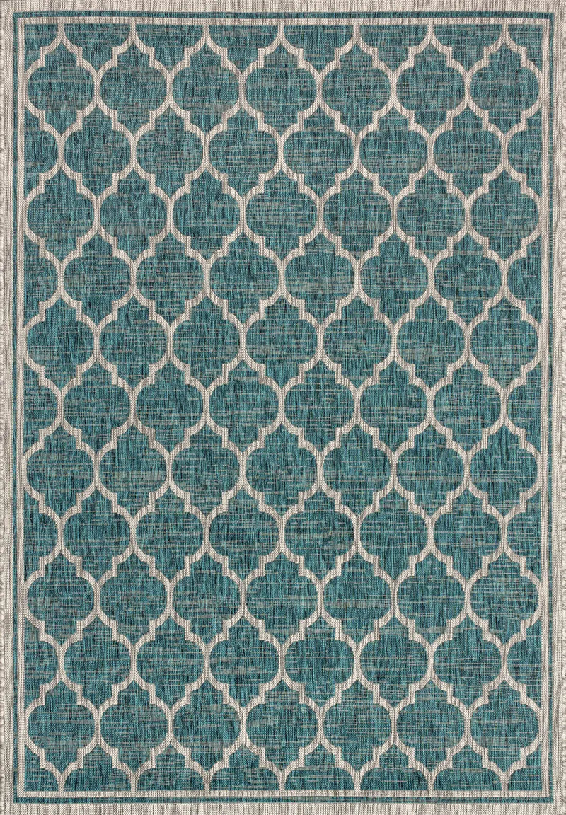 8' X 10' Teal Blue And Gray Geometric Indoor Outdoor Area Rug Homeroots Outdoor