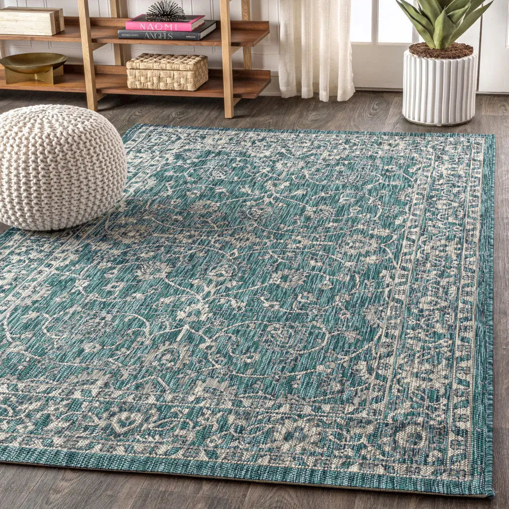 8' X 10' Teal Blue And Gray Medallion Indoor Outdoor Area Rug Homeroots Outdoor
