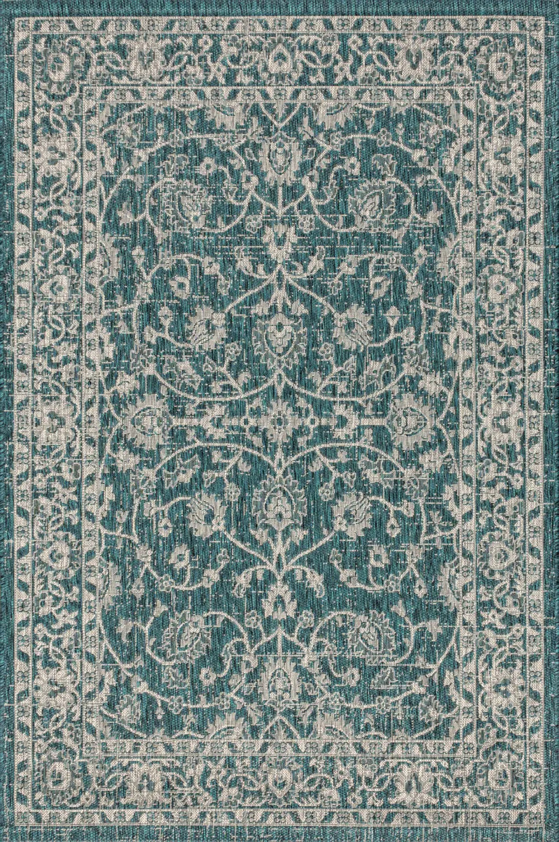 8' X 10' Teal Blue And Gray Medallion Indoor Outdoor Area Rug Homeroots Outdoor