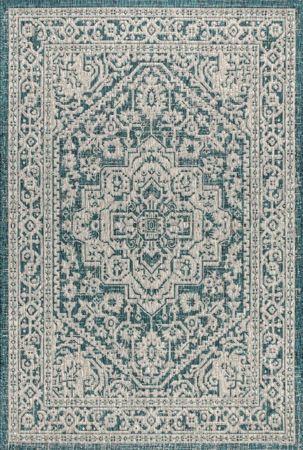 8' X 10' Teal Blue And Gray Medallion Indoor Outdoor Area Rug Homeroots Outdoor