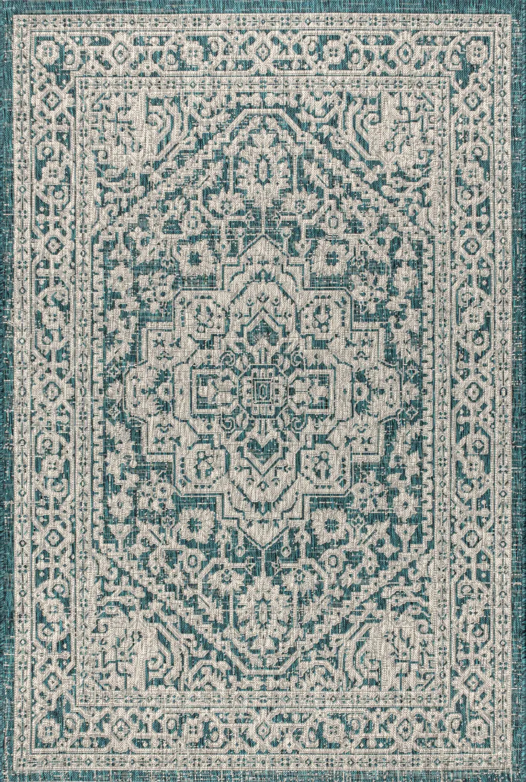 8' X 10' Teal Blue And Gray Medallion Indoor Outdoor Area Rug Homeroots Outdoor