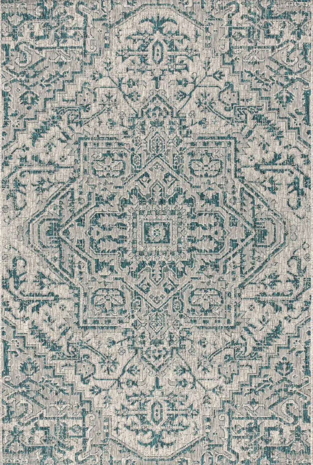 8' X 10' Teal Blue And Gray Medallion Indoor Outdoor Area Rug Homeroots Outdoor