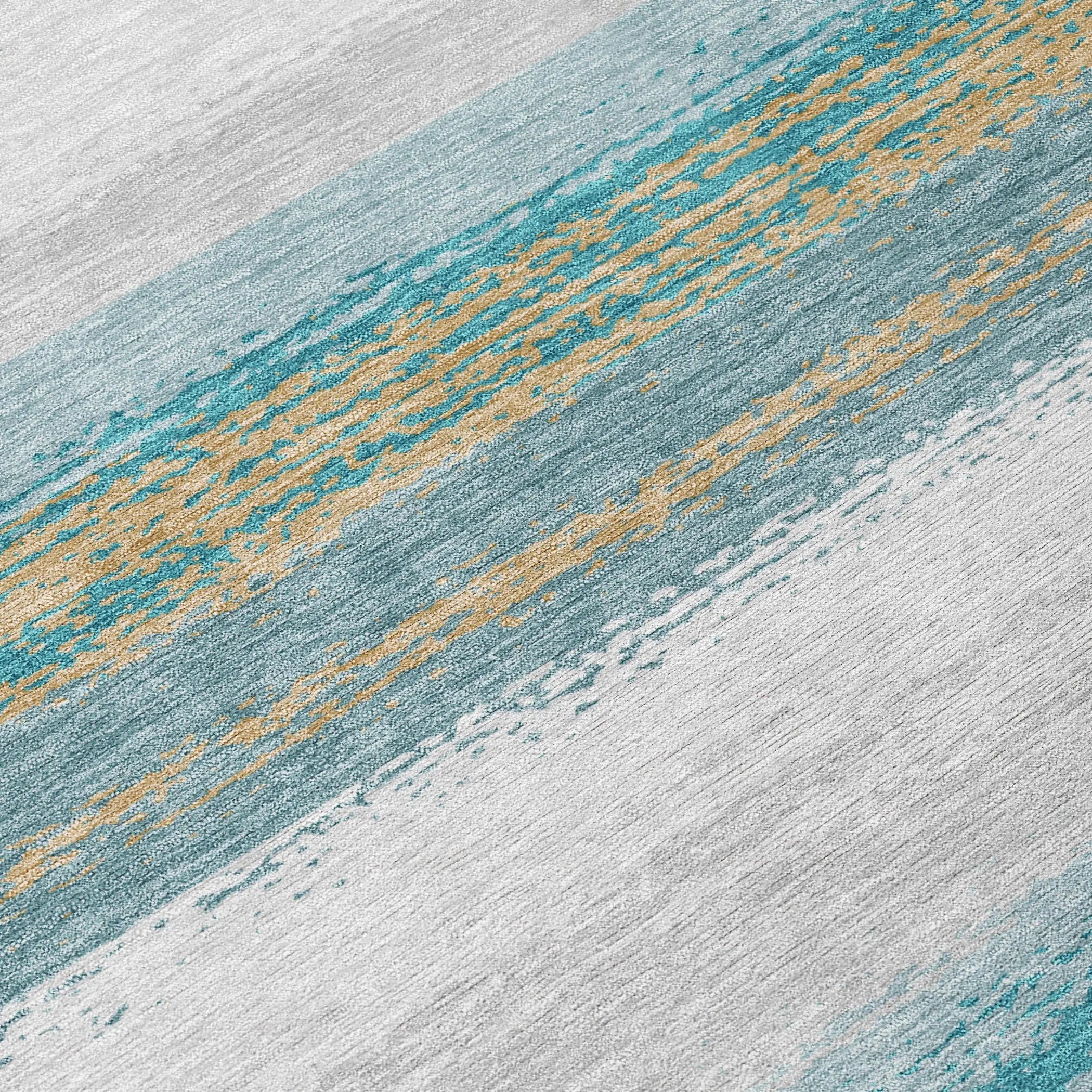 8' X 10' Teal Blue And Gray Striped Washable Indoor Outdoor Area Rug Homeroots Outdoor