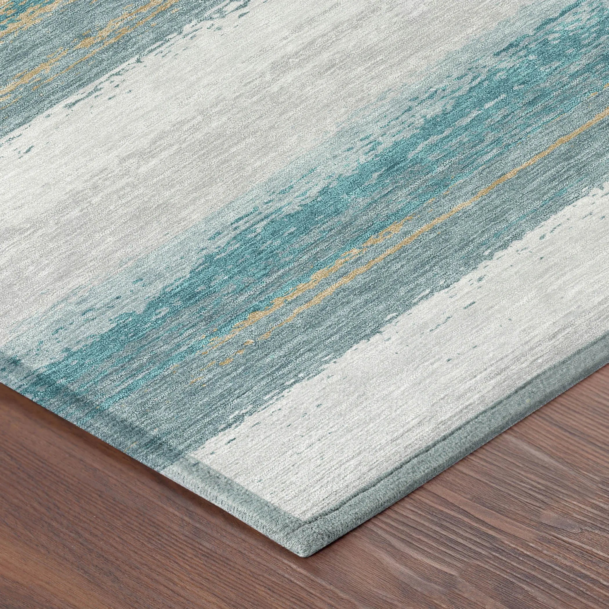 8' X 10' Teal Blue And Gray Striped Washable Indoor Outdoor Area Rug Homeroots Outdoor