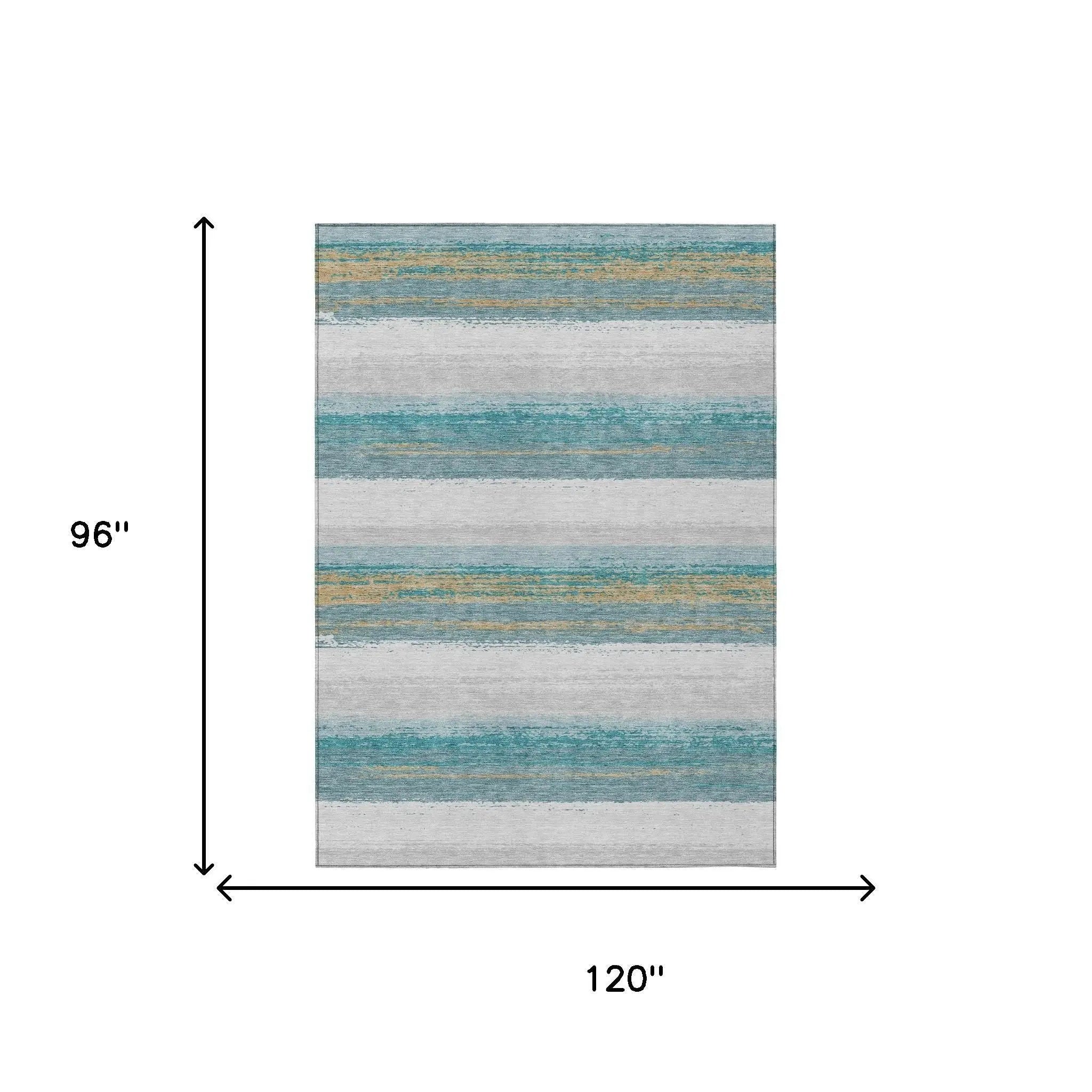 8' X 10' Teal Blue And Gray Striped Washable Indoor Outdoor Area Rug Homeroots Outdoor