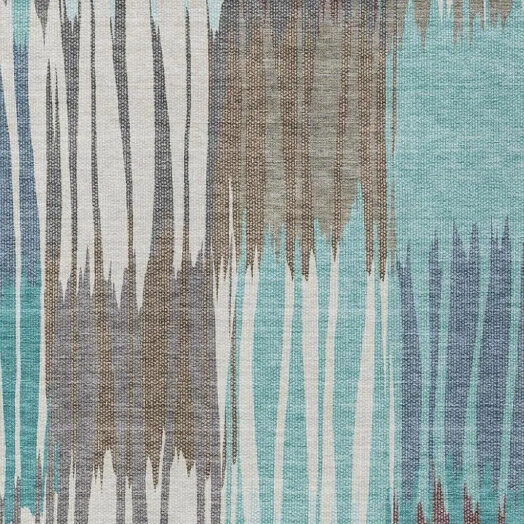 8' X 10' Teal Blue And Gray Striped Washable Indoor Outdoor Area Rug Homeroots Outdoor