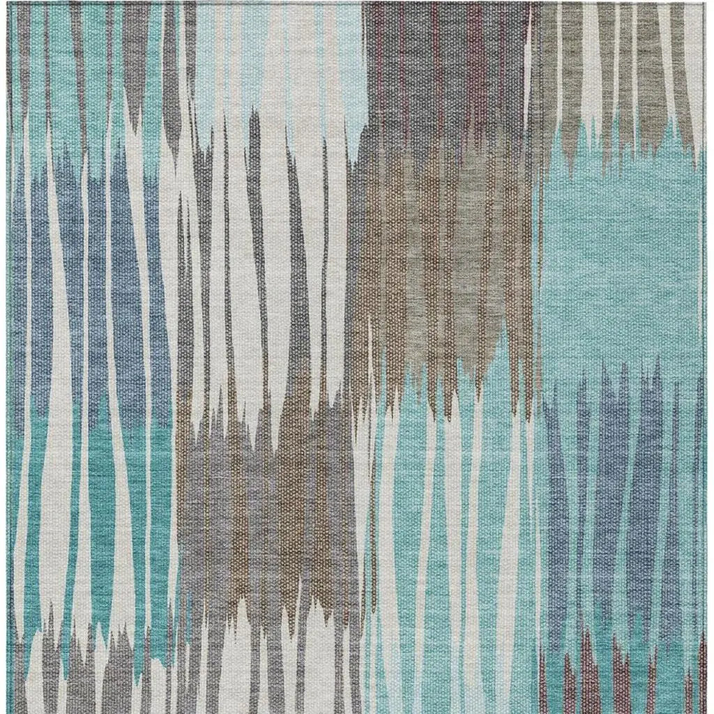 8' X 10' Teal Blue And Gray Striped Washable Indoor Outdoor Area Rug Homeroots Outdoor