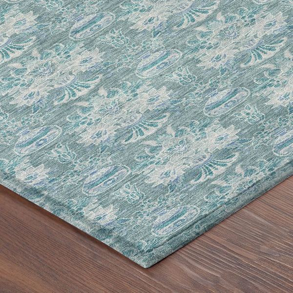 8' X 10' Teal Blue And Green Floral Washable Indoor Outdoor Area Rug Homeroots Outdoor