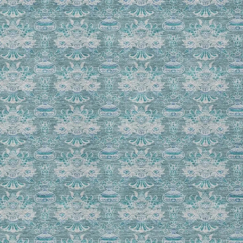 8' X 10' Teal Blue And Green Floral Washable Indoor Outdoor Area Rug Homeroots Outdoor