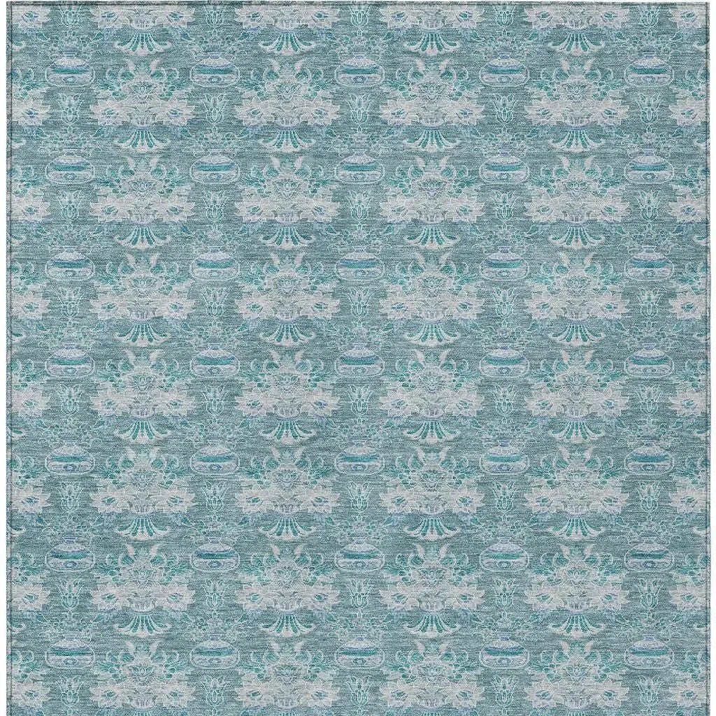 8' X 10' Teal Blue And Green Floral Washable Indoor Outdoor Area Rug Homeroots Outdoor