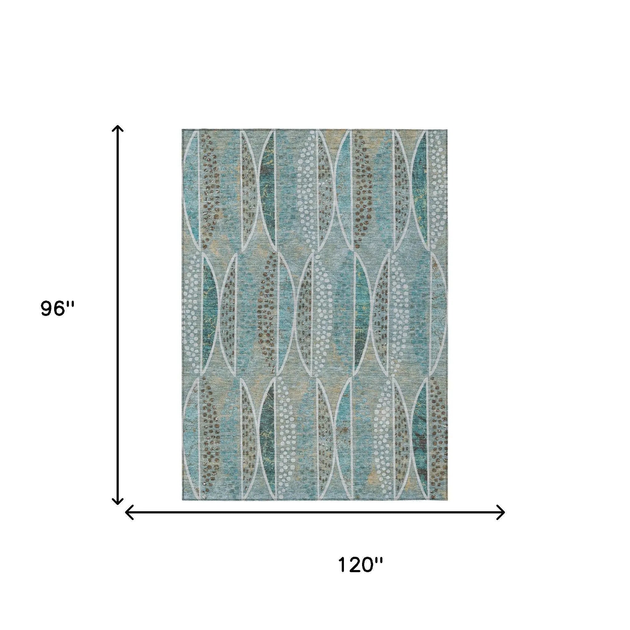 8' X 10' Teal Blue And Green Geometric Washable Indoor Outdoor Area Rug Homeroots Outdoor