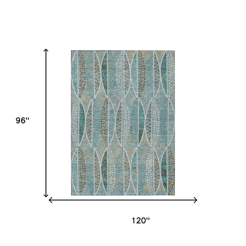 8' X 10' Teal Blue And Green Geometric Washable Indoor Outdoor Area Rug Homeroots Outdoor
