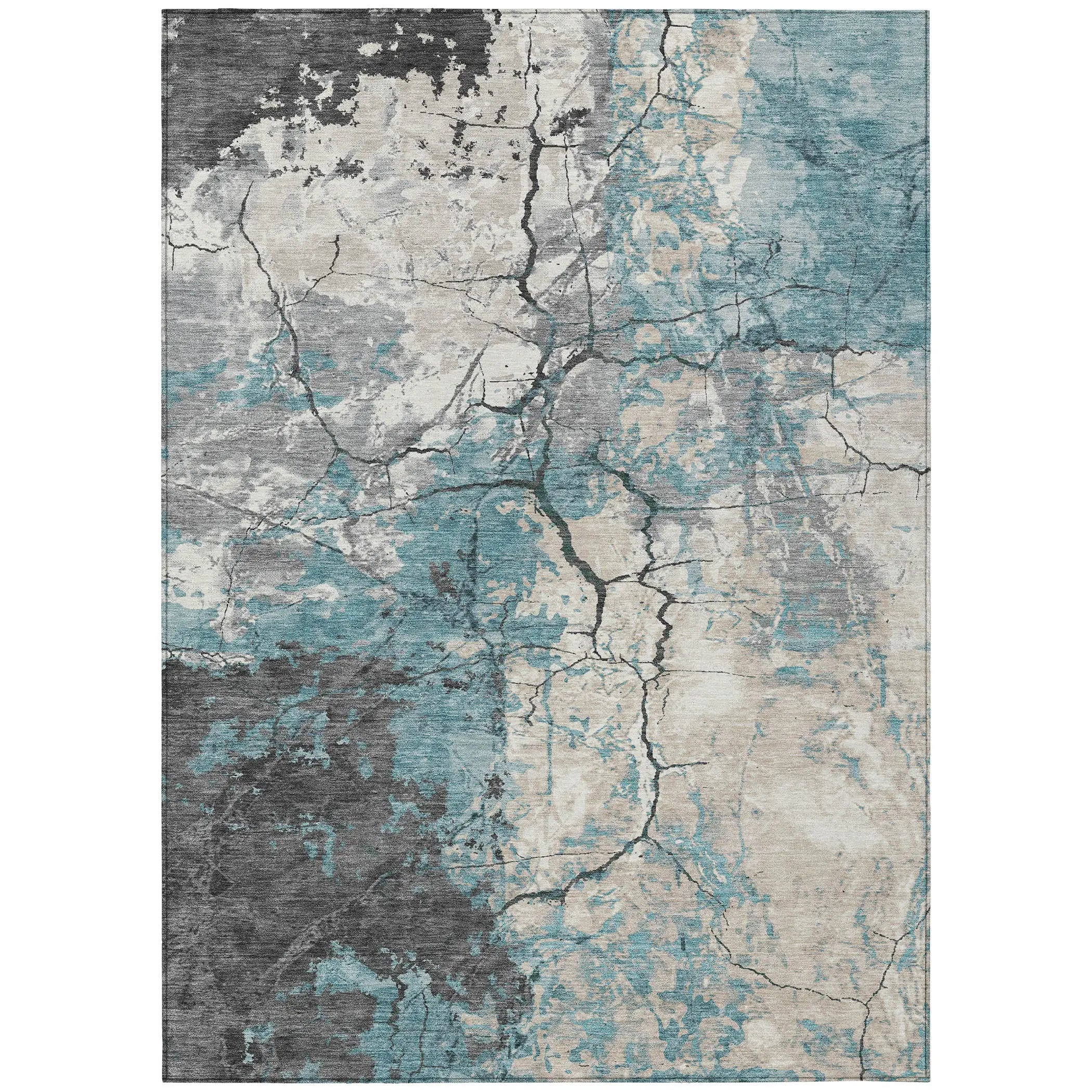 8' X 10' Teal Blue And Ivory Abstract Washable Indoor Outdoor Area Rug Homeroots Outdoor