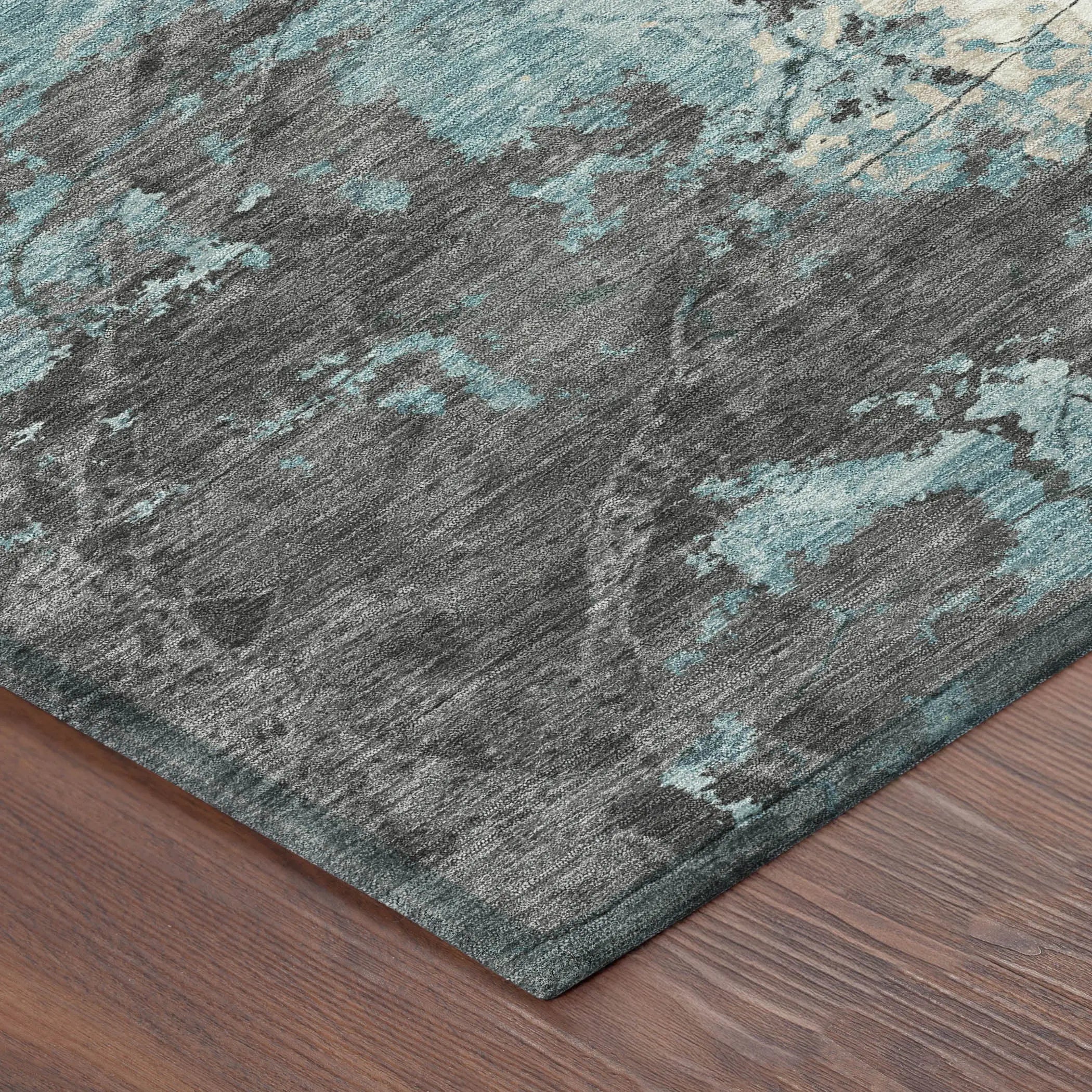 8' X 10' Teal Blue And Ivory Abstract Washable Indoor Outdoor Area Rug Homeroots Outdoor