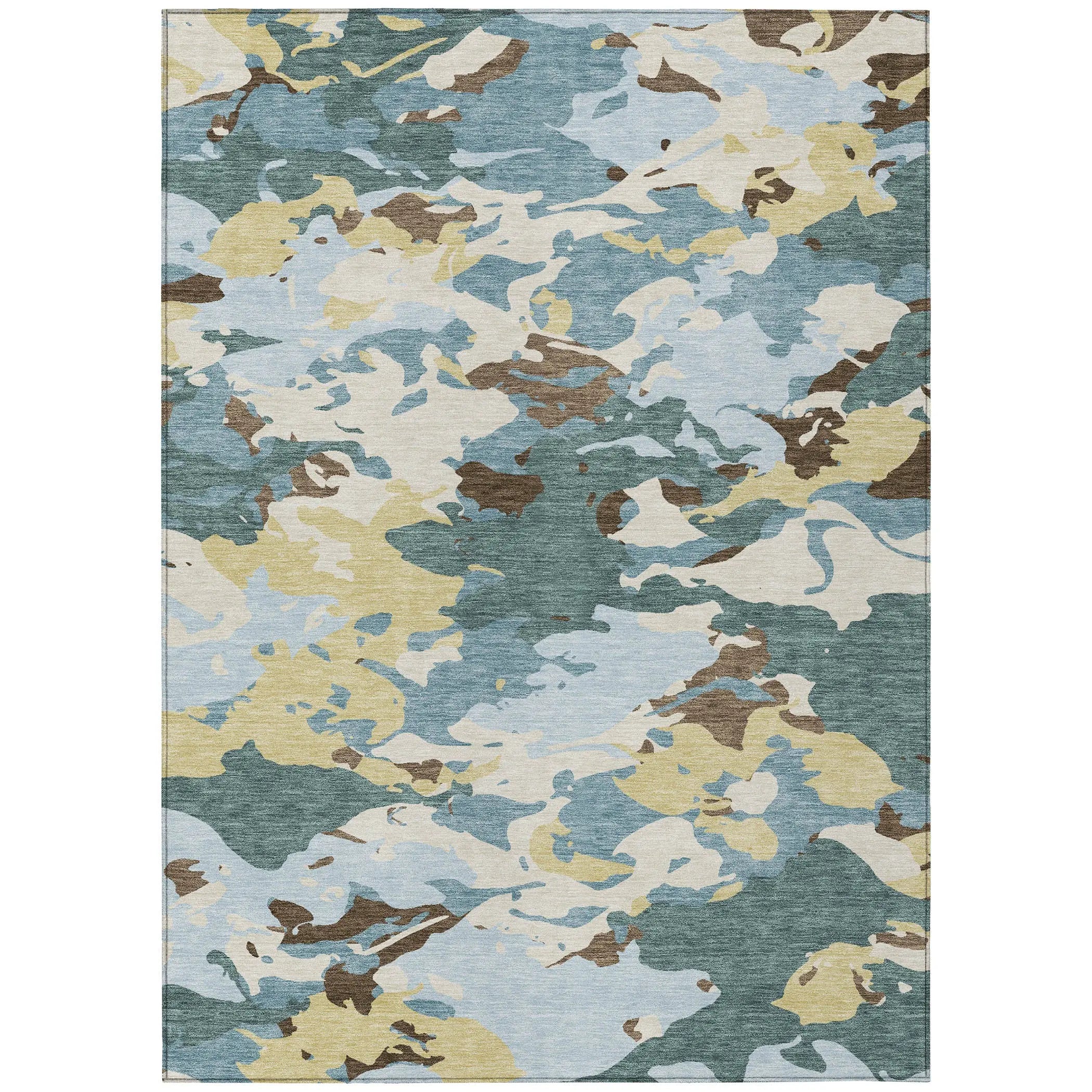8' X 10' Teal Blue And Ivory Abstract Washable Indoor Outdoor Area Rug Homeroots Outdoor