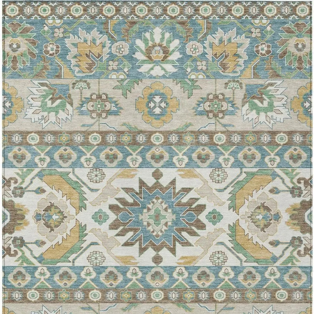 8' X 10' Teal Blue And Ivory Cactus Washable Indoor Outdoor Area Rug Homeroots Outdoor