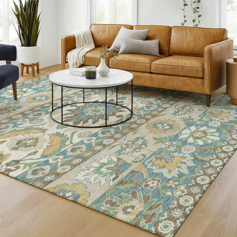 8' X 10' Teal Blue And Ivory Cactus Washable Indoor Outdoor Area Rug Homeroots Outdoor