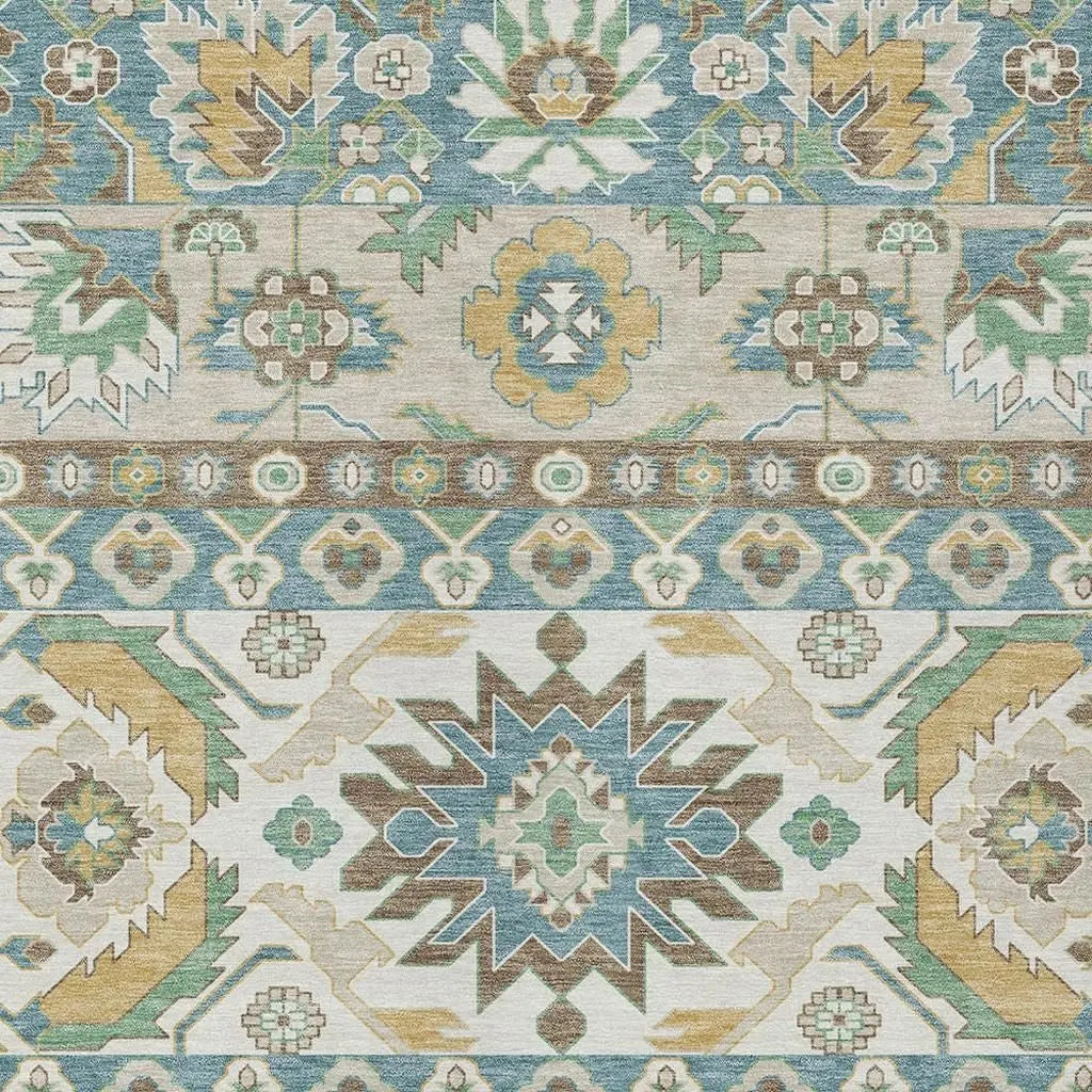 8' X 10' Teal Blue And Ivory Cactus Washable Indoor Outdoor Area Rug Homeroots Outdoor