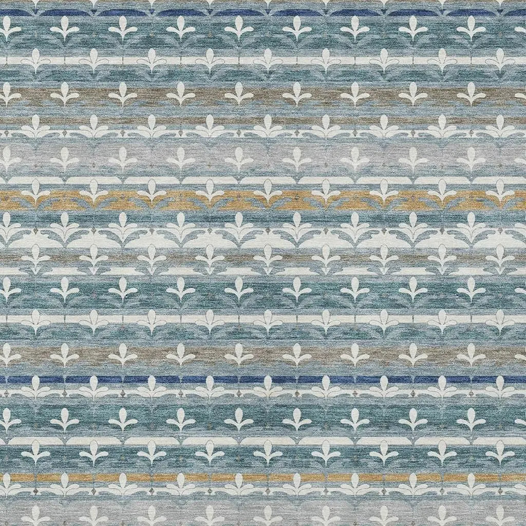 8' X 10' Teal Blue And Ivory Damask Washable Indoor Outdoor Area Rug Homeroots Outdoor
