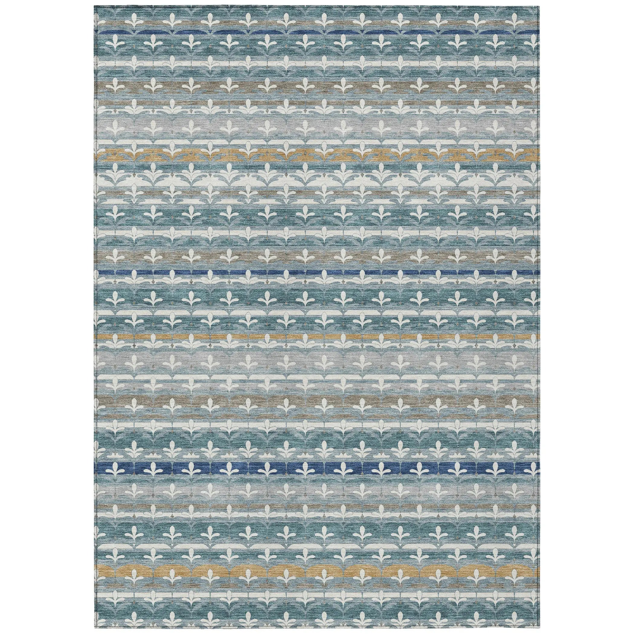 8' X 10' Teal Blue And Ivory Damask Washable Indoor Outdoor Area Rug Homeroots Outdoor