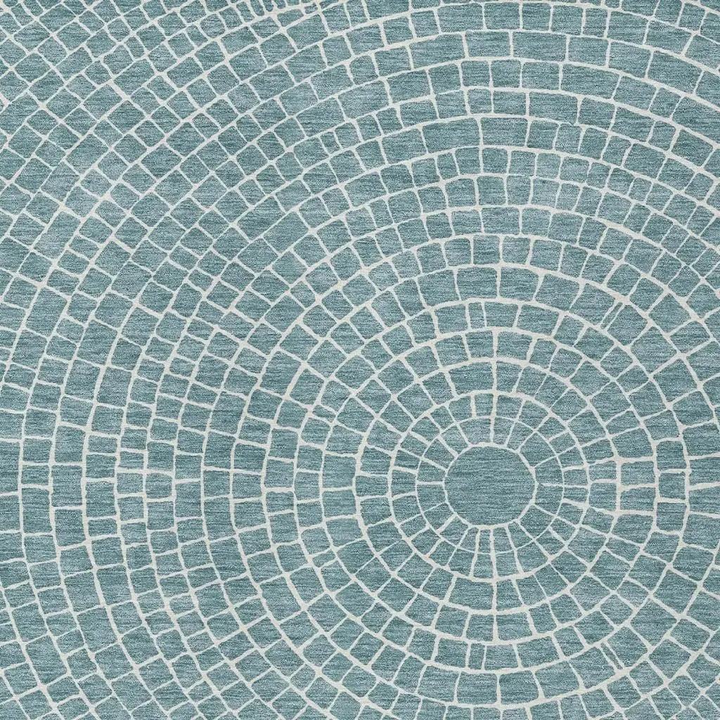 8' X 10' Teal Blue And Ivory Geometric Washable Indoor Outdoor Area Rug Homeroots Outdoor