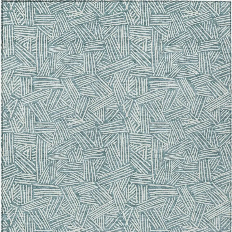 8' X 10' Teal Blue And Ivory Geometric Washable Indoor Outdoor Area Rug Homeroots Outdoor