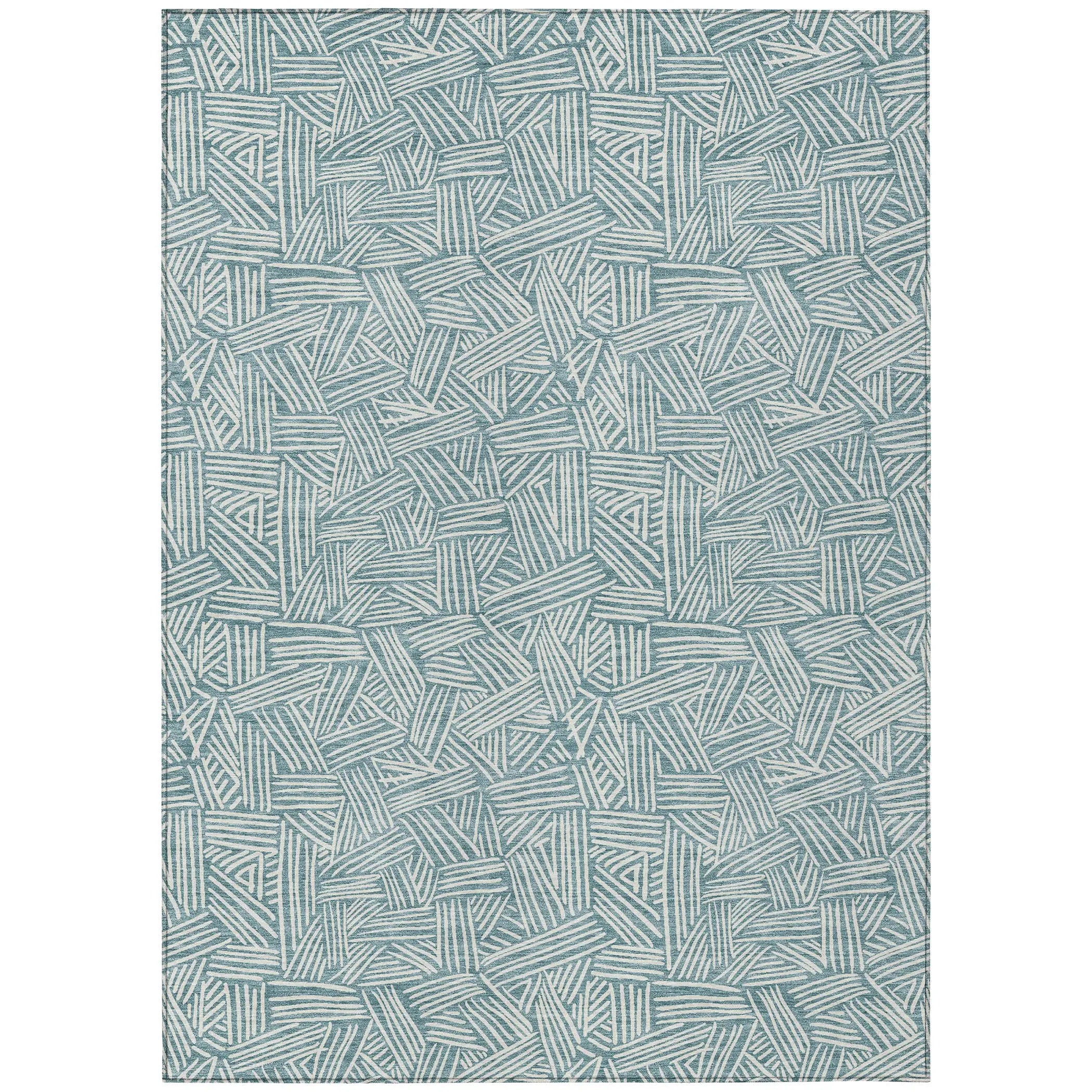 8' X 10' Teal Blue And Ivory Geometric Washable Indoor Outdoor Area Rug Homeroots Outdoor