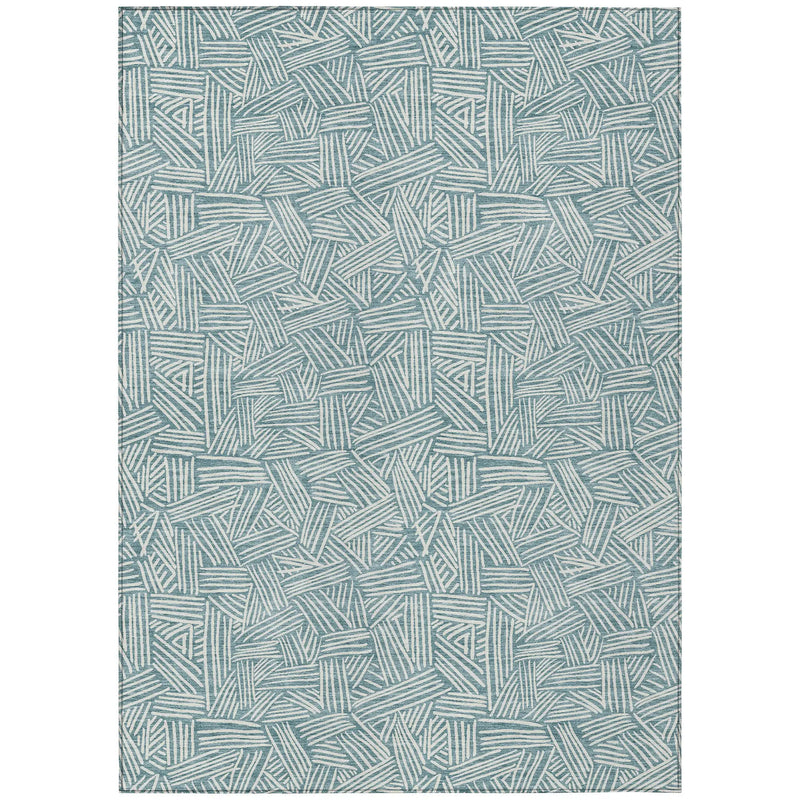 8' X 10' Teal Blue And Ivory Geometric Washable Indoor Outdoor Area Rug Homeroots Outdoor