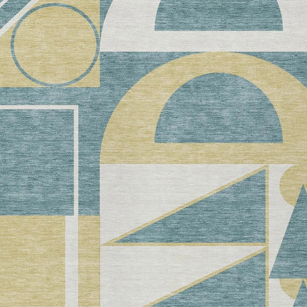 8' X 10' Teal Blue And Ivory Geometric Washable Indoor Outdoor Area Rug Homeroots Outdoor